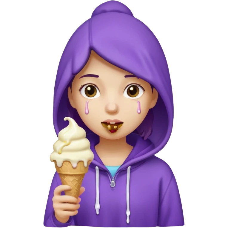 girl in purple hoodie holding ice cream emoji