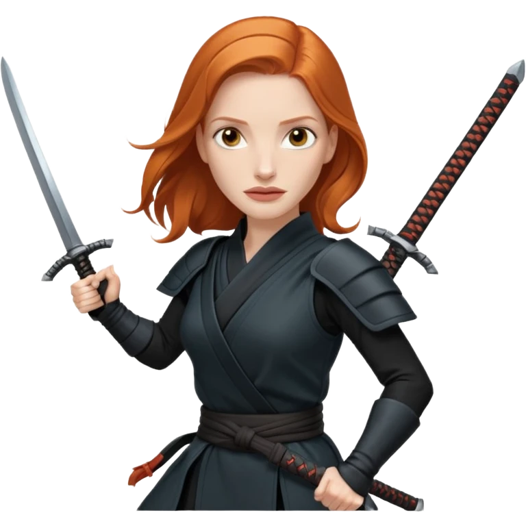 Jessica Chastain, in a ninja position with big swords emoji