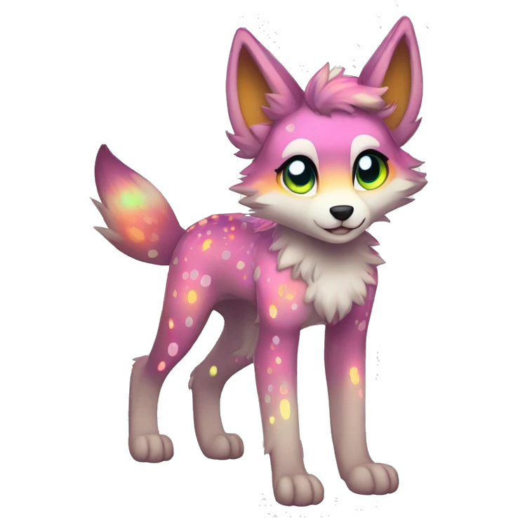 Anthro Colorful Shiny Fionbri-Falvie-sparkle-wolf-sona with neon spots full body emoji