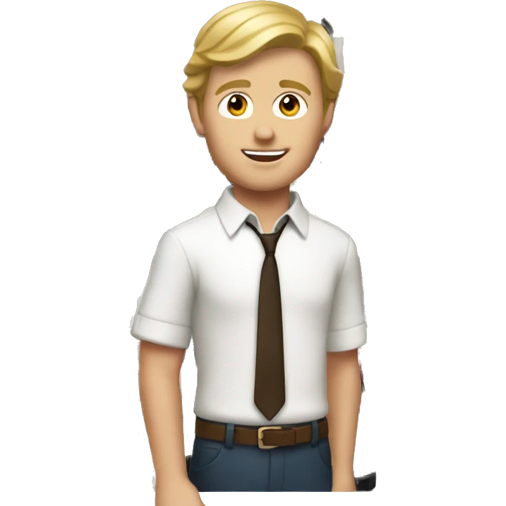White boy with brown blonde hair selling wine emoji