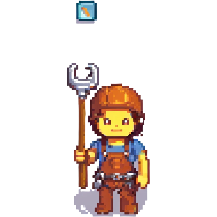 roblox character, blocky avatar, holding a tool, friendly smile, white background emoji