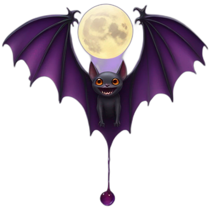 realistic full moon dripping purple behind with vampire bat wings flying in front emoji
