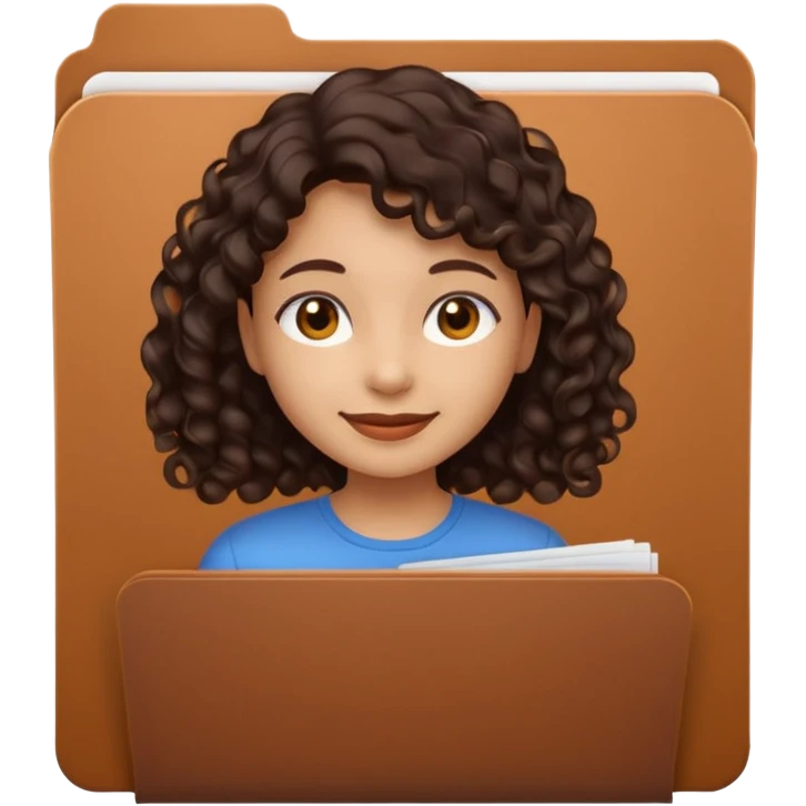 A **simple emoji-style icon** of a **black black black transparent plastic folder**, sleek and minimal, with **rounded corners**, subtle translucency, soft shading, and a **small illustrated logo of a canela-skinned girl with natural curly dark hair and a warm smile**, simplified and icon-like.
 emoji