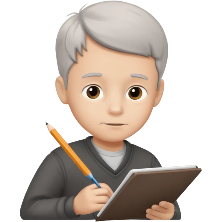 boy ,drawing pic of grandpa on the notebook, characoal emoji