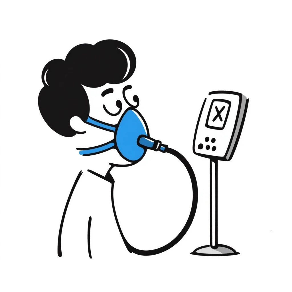 Hand-drawn blue breathing mask with tubes for measuring oxygen, standalone VO2 max testing equipment emoji