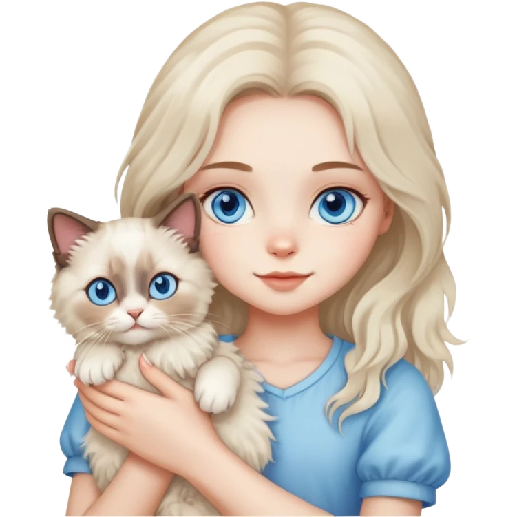 Girl holding ragdoll cat emoji