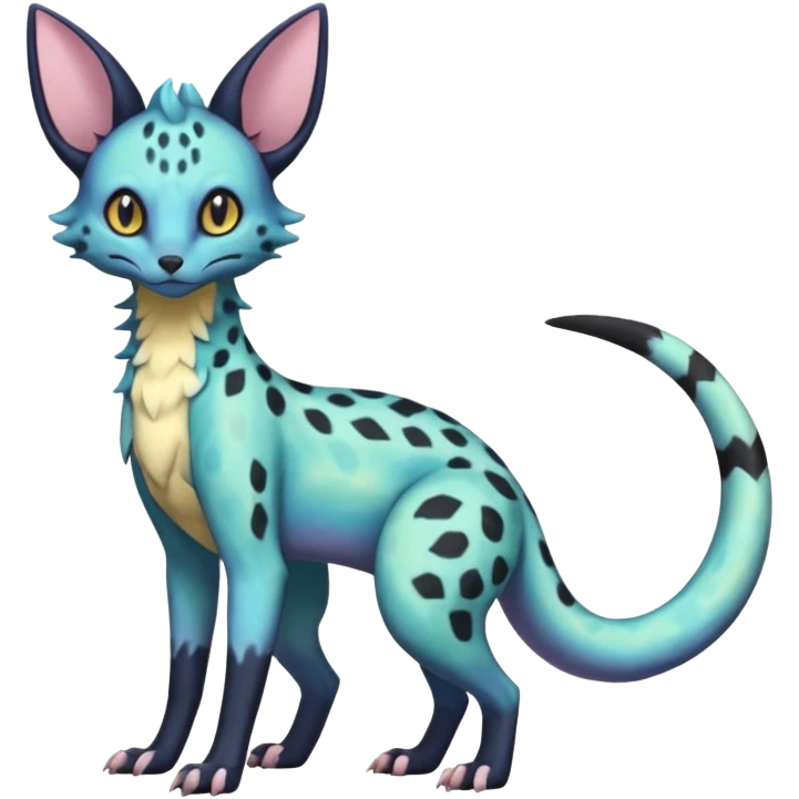 Pastel Iridescent Salandit-Umbreon-Genet-Noivern-Noibat-Nargacuga-Serval-Hybrid (Full body) emoji