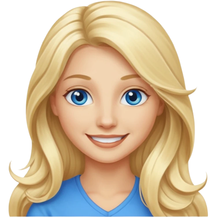 blonde woman blue eyes, long hair, smile emoji