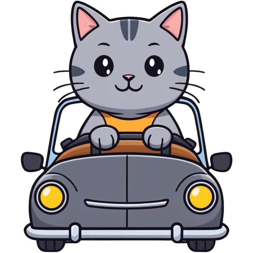 Cat driving a suitcase shaped car emoji