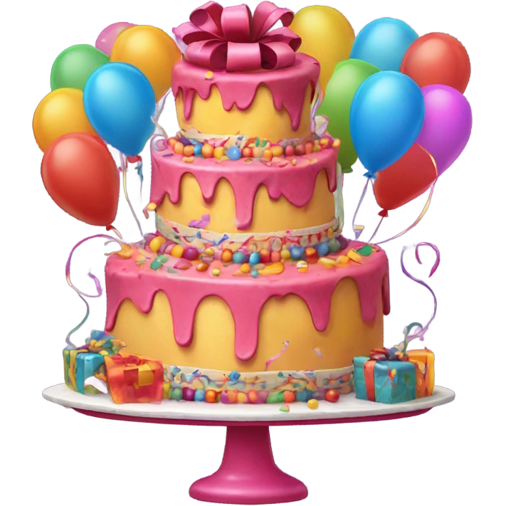 Happy birthday cake with Ballons & presents emoji