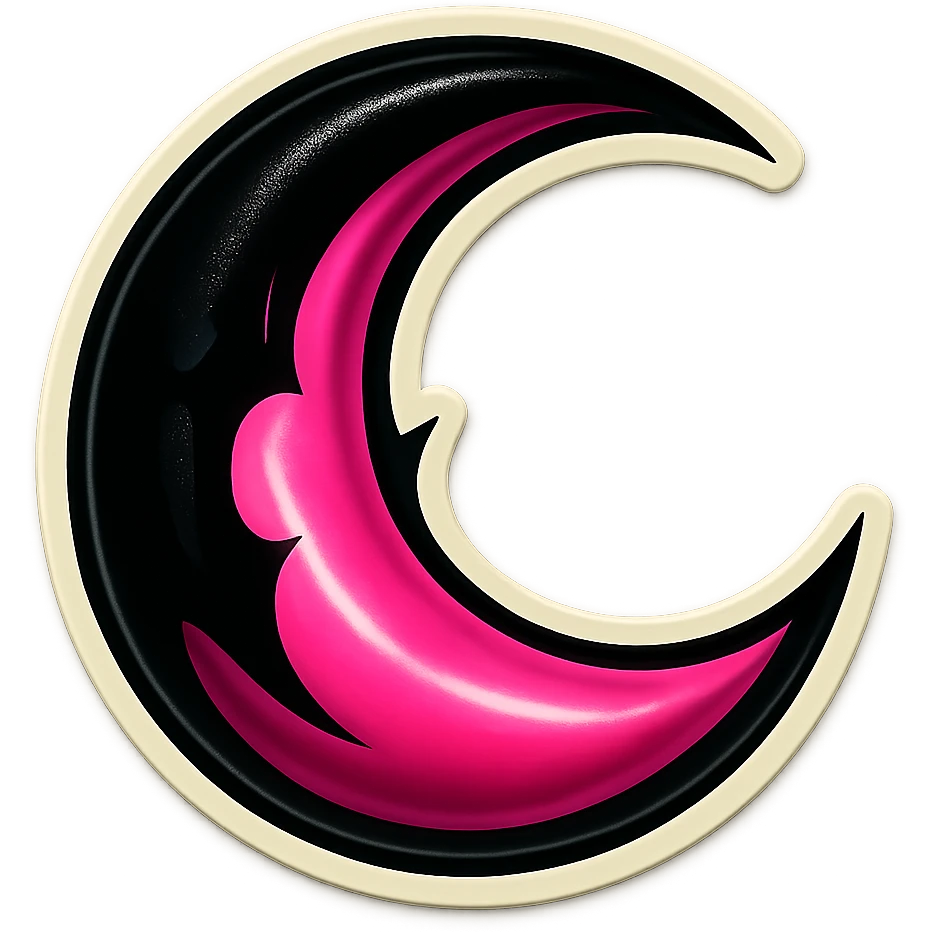 gothic moon, crescent shape, black and pink emoji