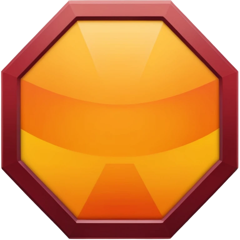 A sharp-edged hexagon with a thick yellow border that shifts slightly toward orange. The inside is a smooth dark-red to maroon gradient. In the center, add a large bold capital V colored with a yellow-orange gradient similar to the border. Keep everything clean, centered, and with no background. emoji