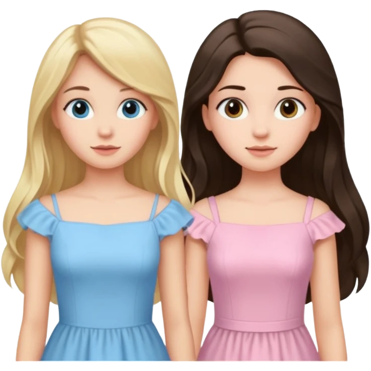 blonde girl in light blue dress and long haired brunette girl in light pink dress emoji