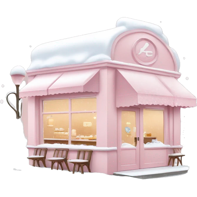 pale pink coffee shop covered in snow emoji