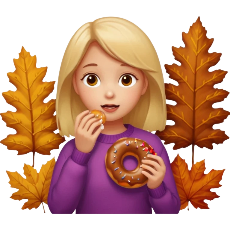 Girl eating a donut autumn scenery emoji
