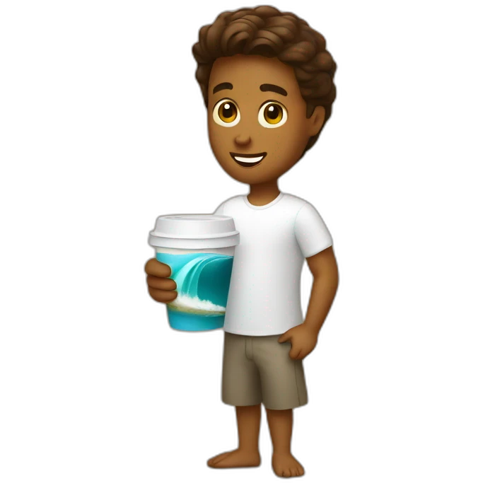 boy with a cup of Surf Coffee emoji