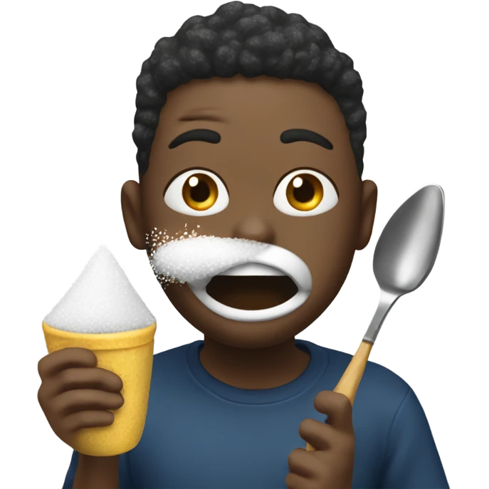 person eating salt and has a spoon full of sugar  with sugar all over their mouth and they’re also holding a lighter emoji