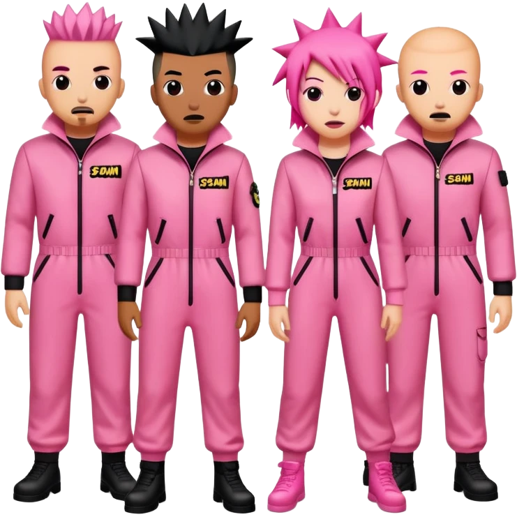 punk artists in pink jumpsuits protesting for spam meat as art emoji