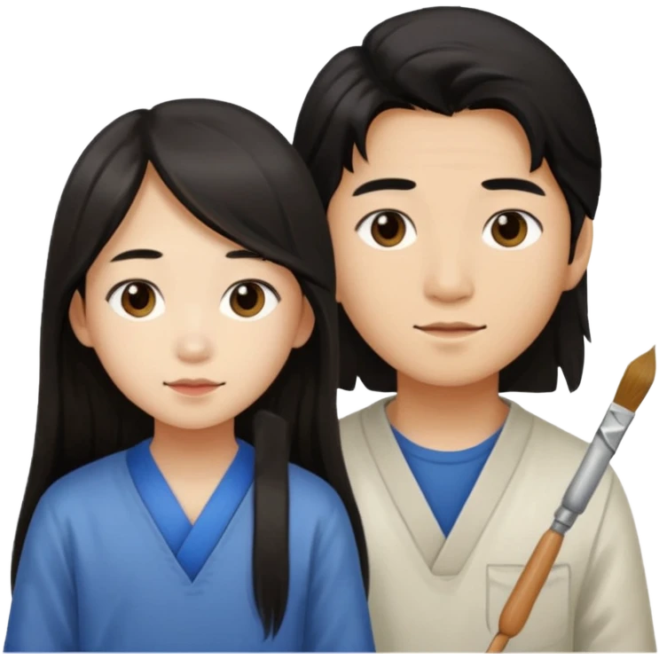 Asian boy with long hair  and girl painters emoji