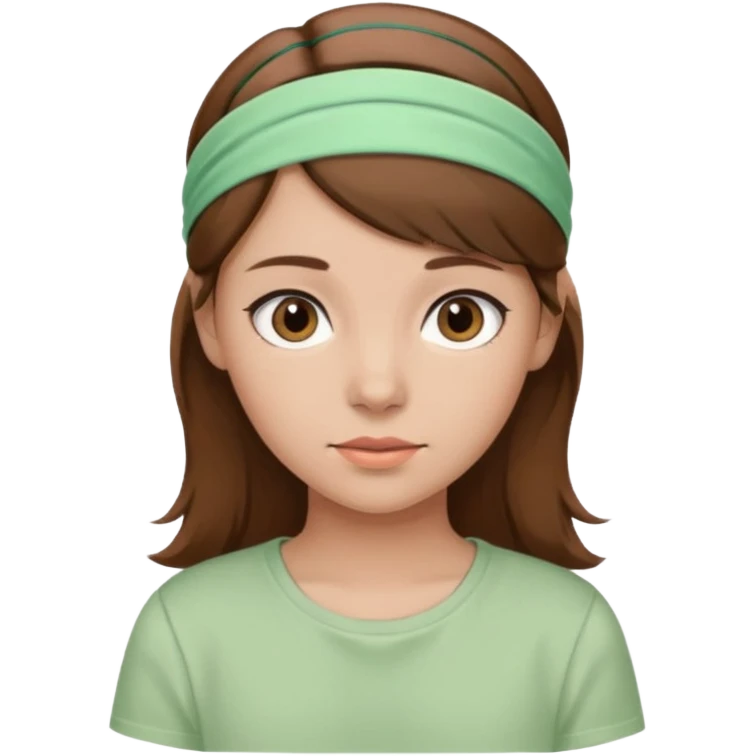 Brown hair girl wearing pastel green shirt and headband emoji