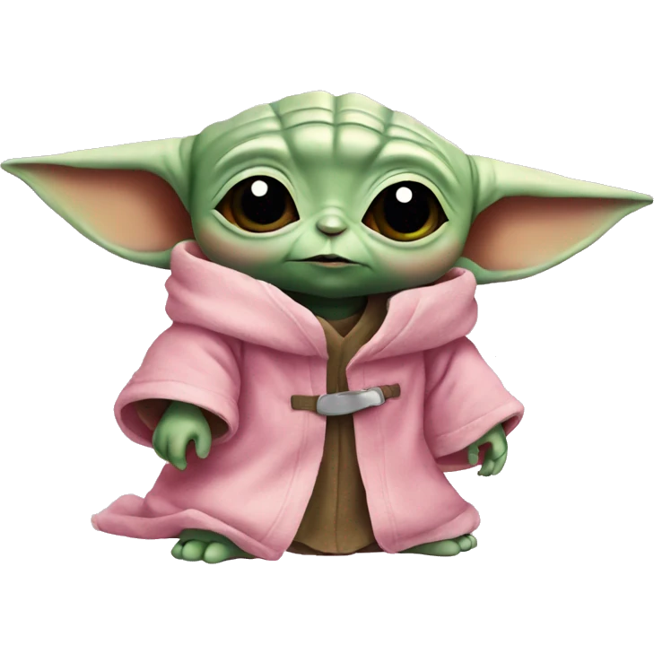 Baby yoda wearing pink emoji