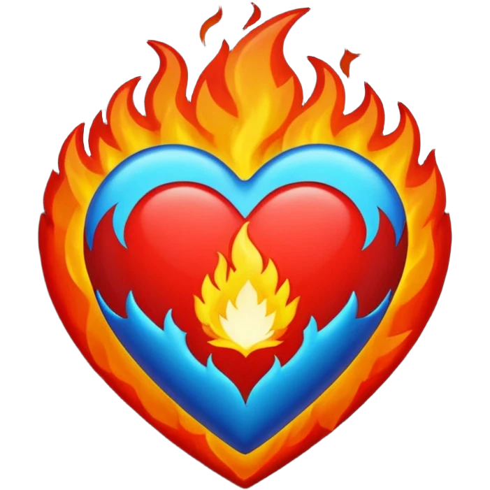 Hazme el corazón rojo y con fuego y que el fuego sea azul verdoso emoji