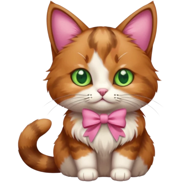  brown cat with green eyes and a pink bow emoji