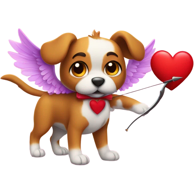 dog with wings, a bow and heart arrow as valentine cupid emoji