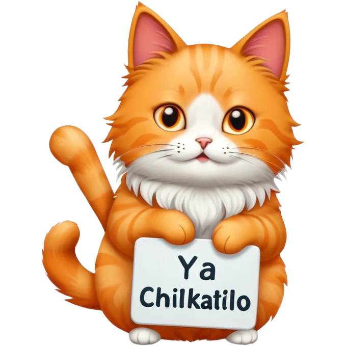 A cat holds a sign with the inscription "Ya chikatilo" emoji