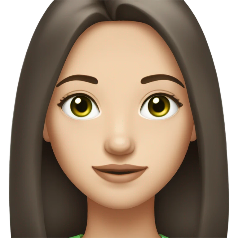 25 year old girl with fair skin, green eyes, and straight medium length dark brown hair emoji