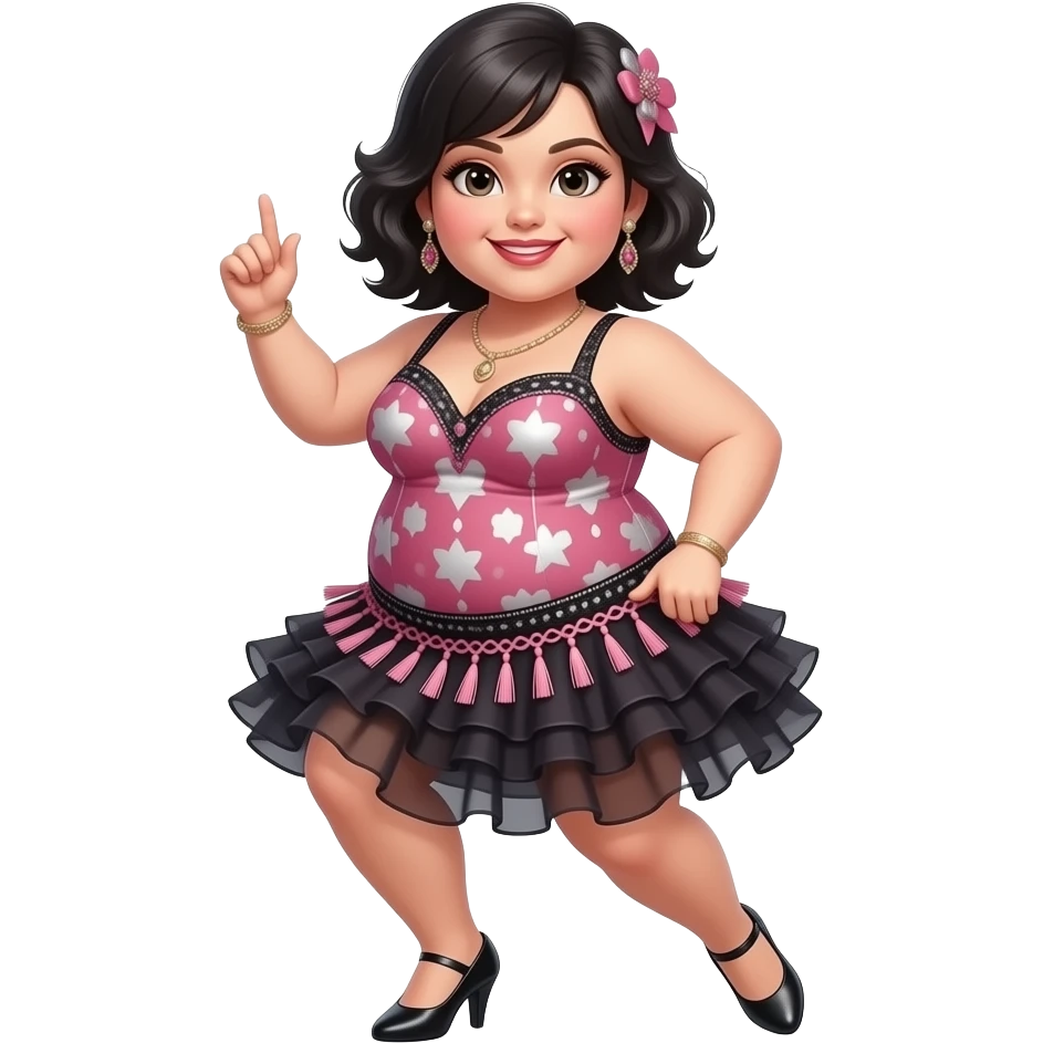 Fat girl With black hair dancing salsa emoji