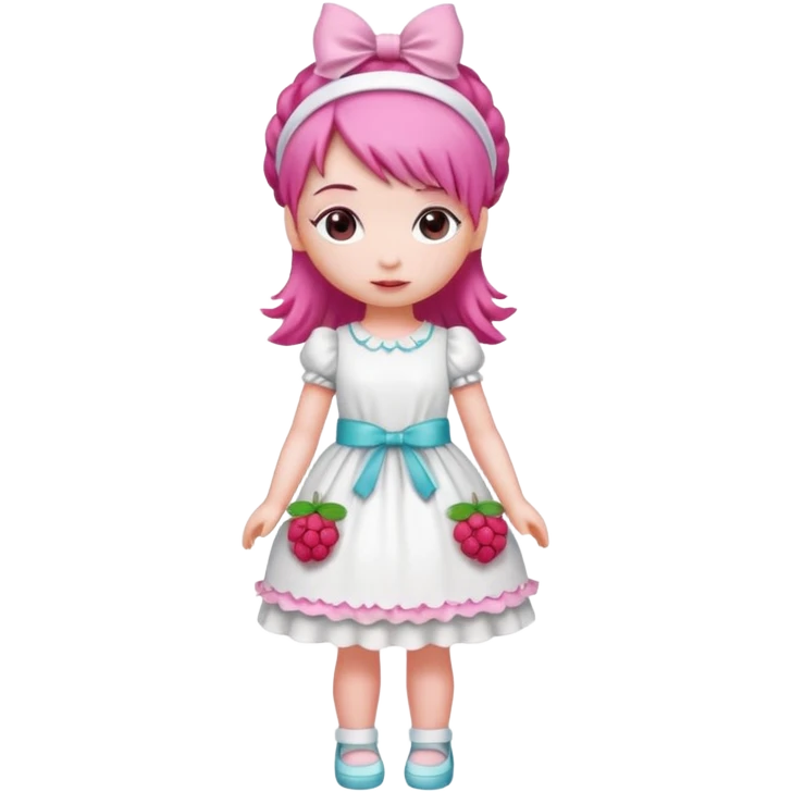 Isolated detaile illustration modern raspberry torte doll figurine full body with pink hair and a raspberry hairband standing emoji