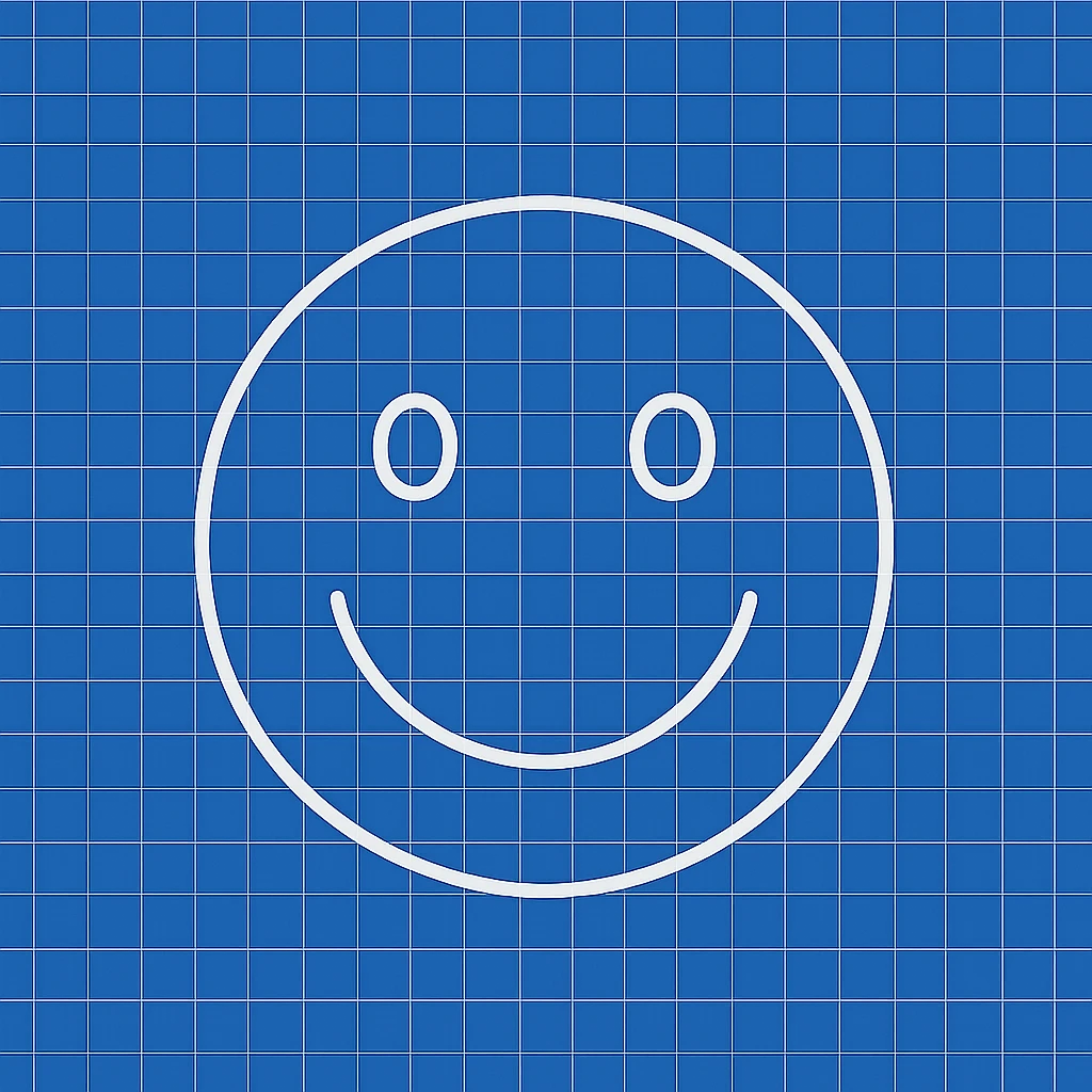 frame 10 with fully blue blueprint background with all grid lines drawn, smiley face unchanged emoji