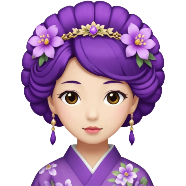 Japanese Princess with floral hairpin, purple emoji