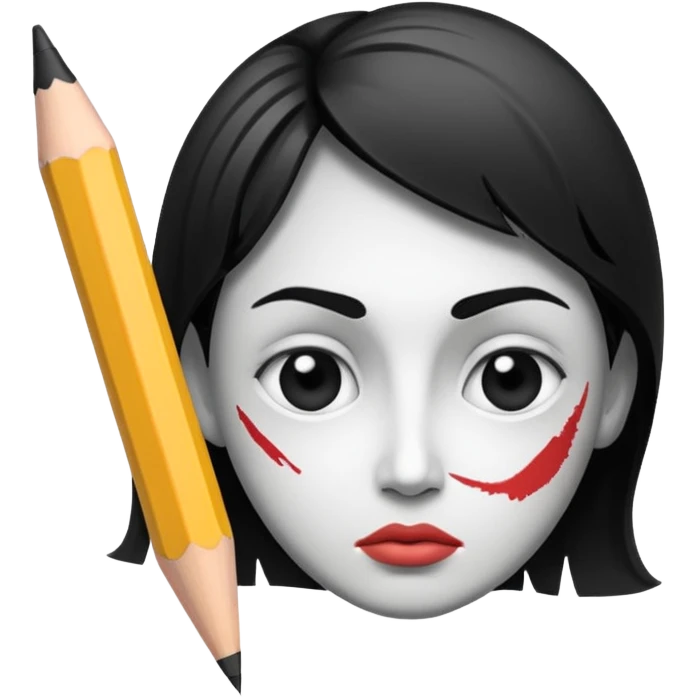 Create a black-and-white icon showing the process of cartooning: a pencil sketching an exaggerated face, with ink pen details and pencil smudges. Use clean lines and shading. Transparent background. emoji