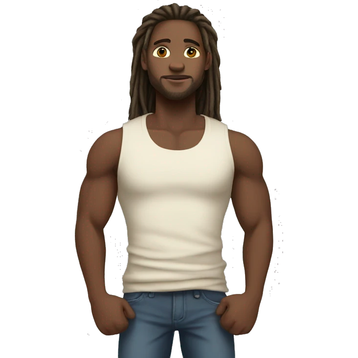 fair skinned black man with long dreads and tank top standing emoji