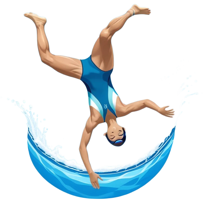 An icon showing an athlete mid-flip diving from a high springboard into a clear blue pool. The design captures the elegance of the twist, the splash below, and the height of the jump. Transparent background emphasizes the precision, grace, and thrill of diving as a sport. emoji