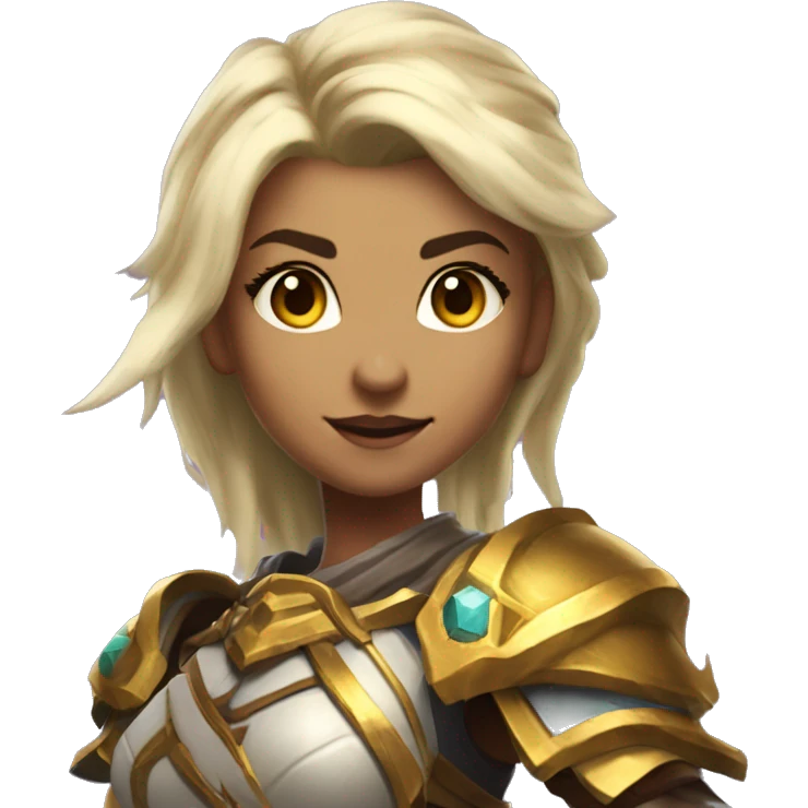 female hoypaladin from world of wacraft with a golden lightig hamer in the hand emoji