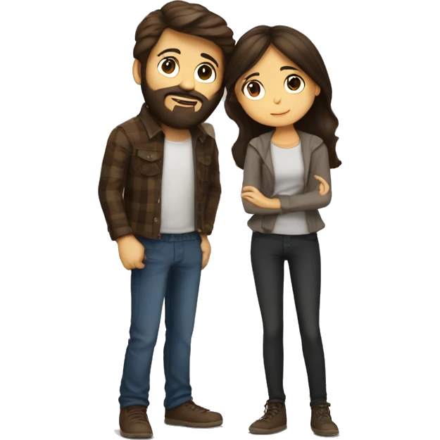 Brunette girl kiss on check brunette boy with beard emoji