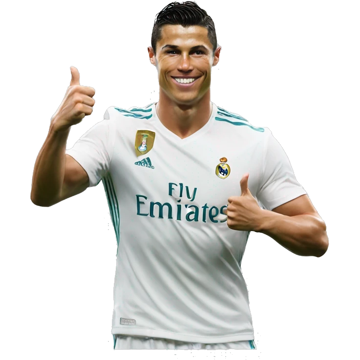 photorealistic Cristiano Ronaldo shows thumbs up emoji