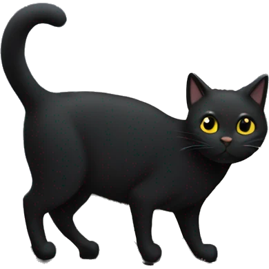 A black cat standing in a fence in front of the moon emoji