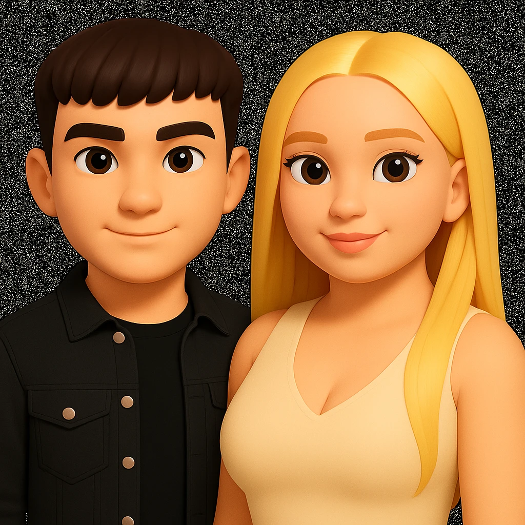 Slightly increase the volume of the upper body of the girl, slightly turn her to face forward, and make the skin color uniform. Maintain the cartoonish 3D style in the image. emoji