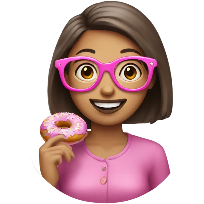 Women with pink glasses eating donut emoji