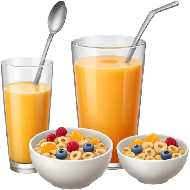 A glass of juice and a bowl with cereals emoji