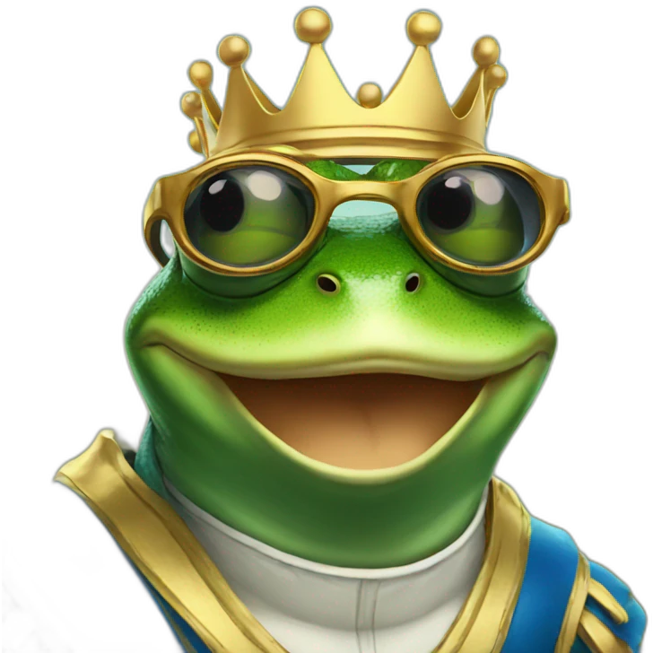 king frog wearing racing glasses emoji