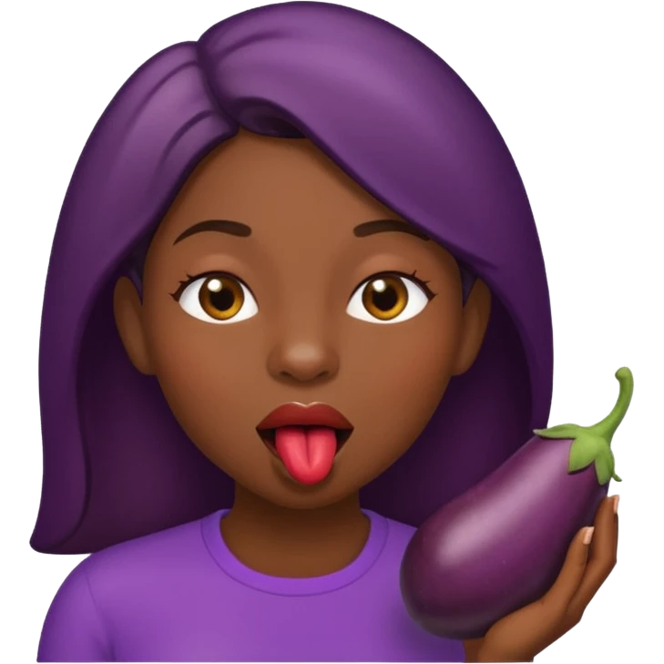 Black woman licking a eggplant in her mouth  emoji