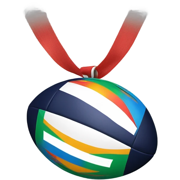Rugby ball wearing a medal emoji