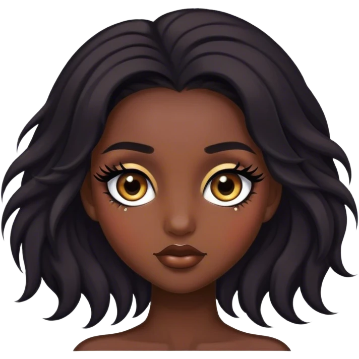 Girl with dark hair and extange lashes emoji
