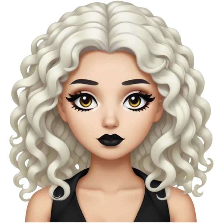  white curly hair, baddie,pretty, makeup, black eyeliner, long hair emoji