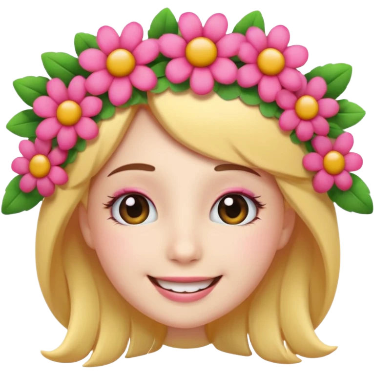 3D emoji, long eyelashes, flower wreath, smiling emoji